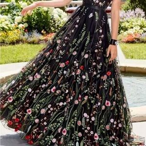 Floral Embroidered Black Dress